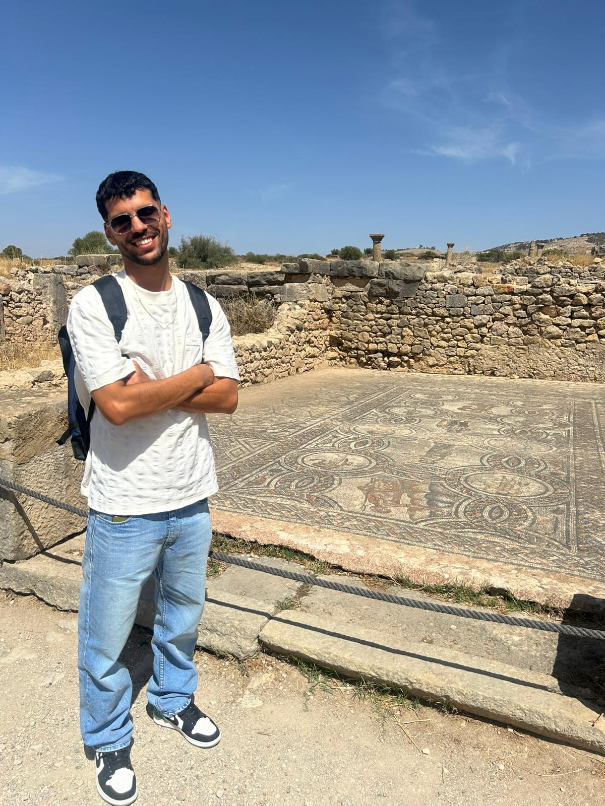 Guest exploring the Roman mosaics of Volubilis